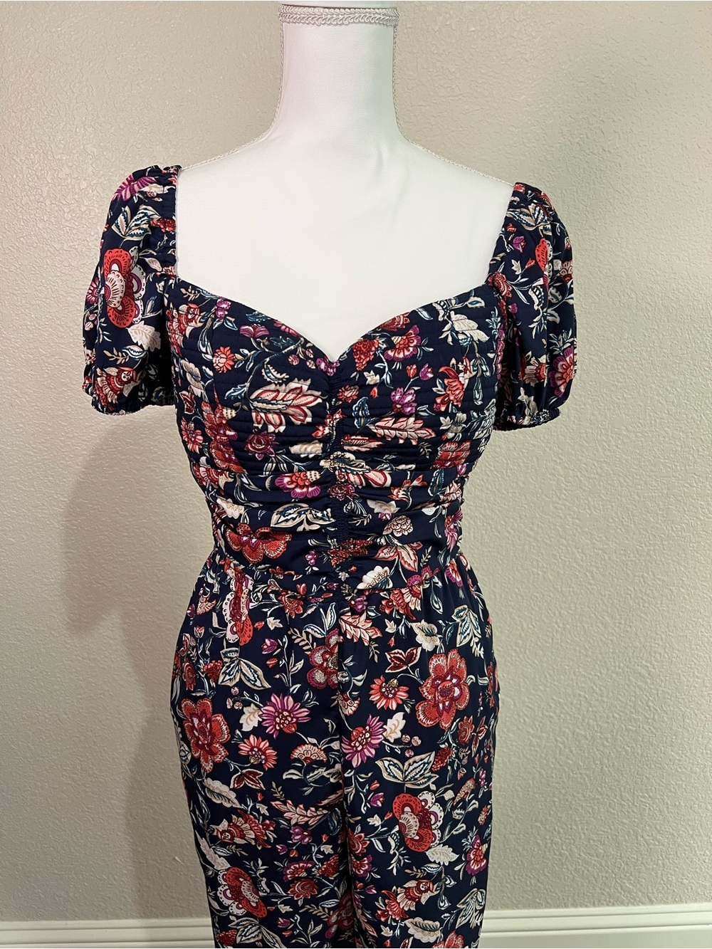 Band of the Free Women’s Size Med Jumpsuit Navy Red Pink Florals Boho Summer